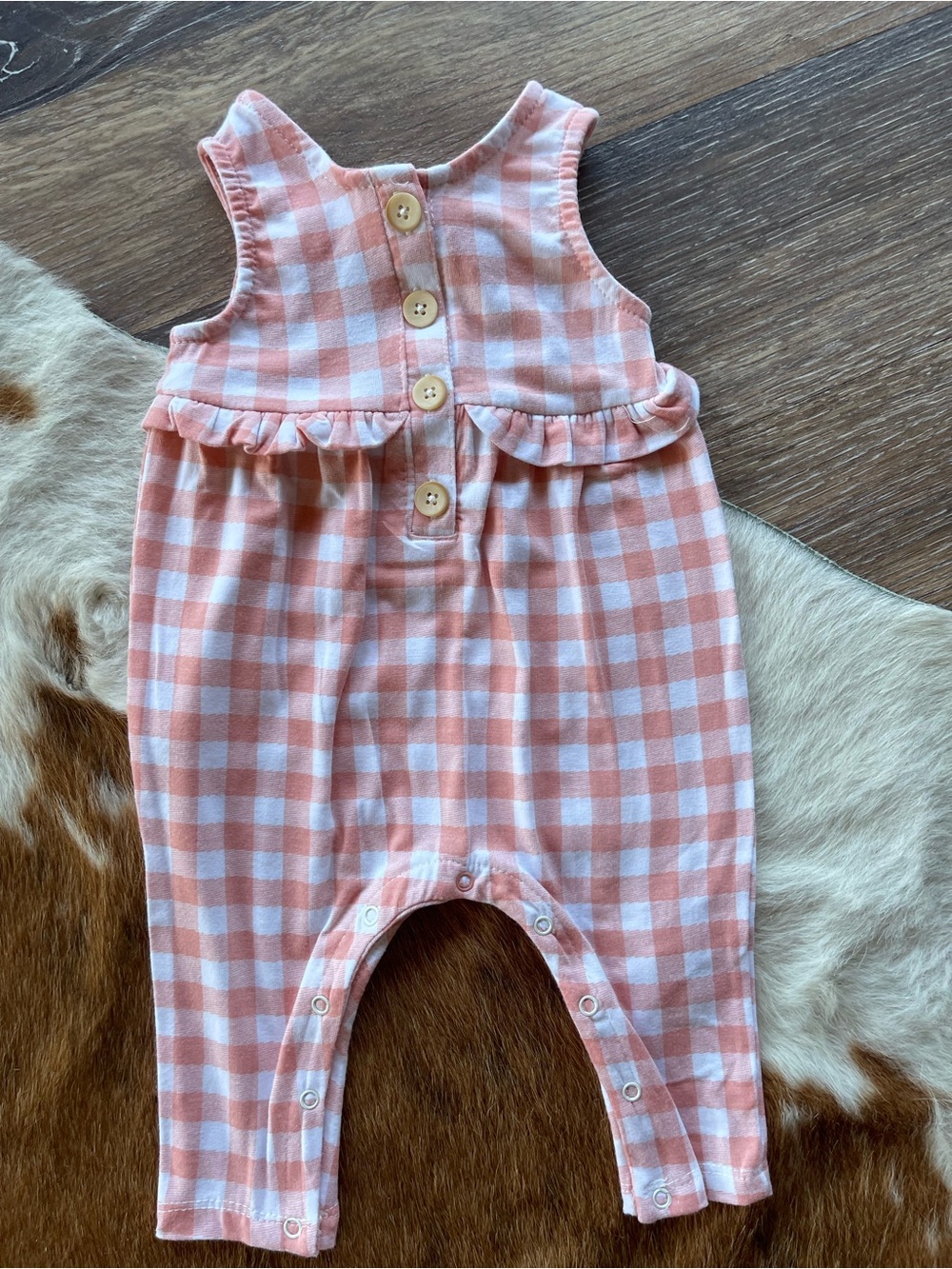 Jessica Simpson Peach and White Gingham Baby Romper